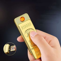 Customised Lighter Golden Gold Bar Lighter Usb Electric Waterproof Arc Lighter For Cigarette