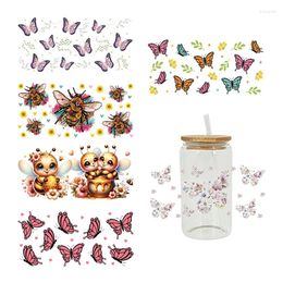 Window Stickers UV DTF Transfesr Flower Butterfly Bee Sunflowers Prints For 16oz Libbey Glasses Wraps Bottles Cup Can D16226