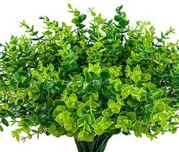 24 Pack Artificial Greenery Outdoor Plants Plastic Boxwood Shrubs Stems for Home Farmhouse Garden Office Wedding2165180