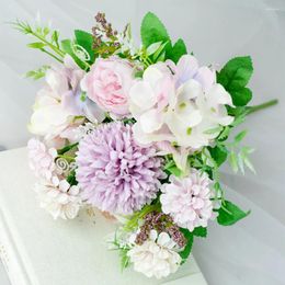 Decorative Flowers 7 Heads Artificial Hydrangea Bouquet Blooming Fake Bride Holding Flower Roses Home Wedding Party Decoration