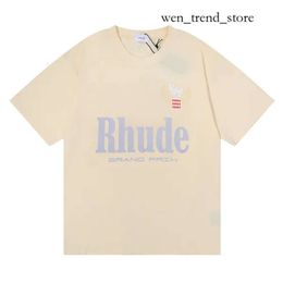 Rhude T Shirt Mens Shorts Tracksuits Designer Printing Letter Black White Grey Rainbow Colour Summer Fashion Cotton Cord Top Short Sleeve 737