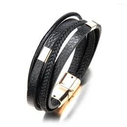 Charm Bracelets K- Metallic Alloy Men's Multi-Layer Magnetic Buckle Bracelet Fashion Commuter Braid Black Advanced Sense