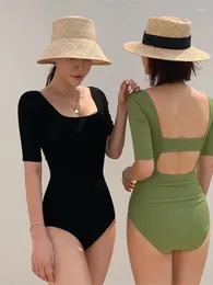 Women's Swimwear Japanese And Korean Swimsuits Belly Covered Thin Conservative Open Back One Piece Sexy