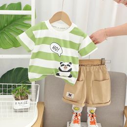 Clothing Sets Toddler Boys Summer Outfits Clothes 2024 Korean Fashion O-neck Cartoon Striped Short Sleeve T-shirts Tops And Shorts Sports