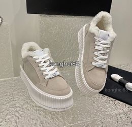 Luxury Designer Casual Shoes Women Fashion Leather Heightening Shoes Top Quality Classic Letter-printed Solid Color Sneakers Casual Wool Rubber Flat Shoes With Box