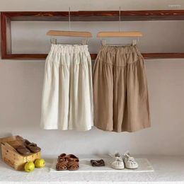 Trousers Wide Leg Pants Summer Childrens Clothing Korean Splicing Loose Fitting Cotton Thin Girls Simple Fashion 2024