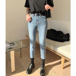 Women's Jeans High-Elasticity Straight Leg For Women Korean Style Chic Skinny Light Blue Slouchy Cargo Pants Clothes