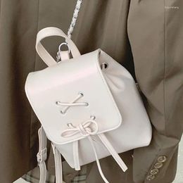 School Bags Ballet Style Cute Backpack Women Small Drawstring Flap Design Temperament Handbag Preppy Girls Mini PU Leather Book Bag