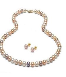 89mm White Pink Purple Multicolor Natural South Sea Pearl Necklace 20 inch Earring Set 14k Gold22903156419813