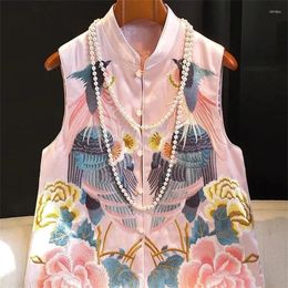 Women's Vests Pink Young National Wind Vest Jacket Female Heavy Industry Embroidery Improved Chinese Outside The Tide