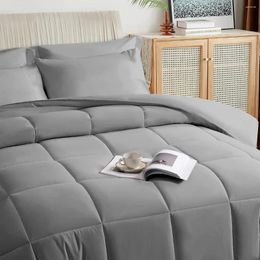 Bedding Sets Grey Full Size Comforter Set - 7 Pieces Bed In A Bag With All Season Soft Quilted Warm Fluffy Reversible