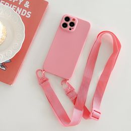 Luxury Crossbody Necklace Strap Lanyard Cord Soft Silicon Phone Case For iPhone 15 13 12 11 14 Pro Max X XR XS Max Back Cover