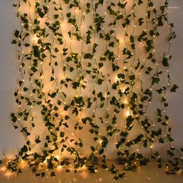 Decorative Flowers 2/5/10m Outdoor Green Leaf LED Copper Wire Fairy String Lights Artificial Vine Garland Battery Powered Wedding Home