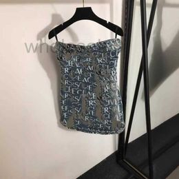 Basic & Casual Dresses designer 2024 New Medusa Hardware Buckle Decoration Full Print Waist Wrap Bra Denim Sling Dress H78K