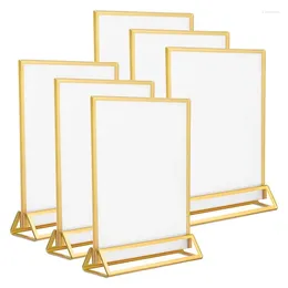 Party Supplies 6Pack Sign Holder Clear Acrylic With Gold Borders And Vertical Stand Double Sided Table Holders For Wedding