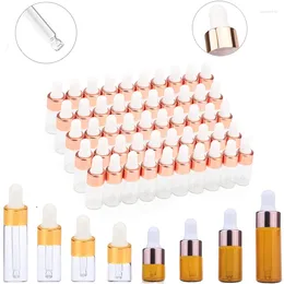 Storage Bottles 30Pcs 1ml-5ml Amber/Clear Glass Dropper Mini Portable Refillable Essential Oils Sample Cosmetic Perfume Travelling Vials