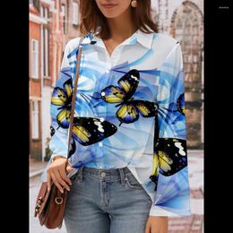 Women's Blouses Spring Butterfly Shirt Women Animal Print Retro Fashion Blouse Casual Oversized Harajuku Tops Trend Cardigan Long Sleeve