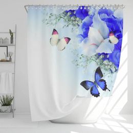 Shower Curtains 1Pcs Fresh Flowers Style Waterproof Curtain Blue Butterfly Of Flower Bathroom Decoration With Plastic Hooks