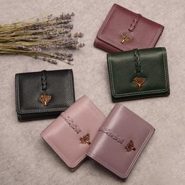 2019 Leather Wallet Small woman's wallet Mini Soft cowhide Short Pure color Credit Card Wallets & Holders Black dark gr 288Q