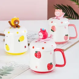 Mugs Hand-painted Mug With Lid Can Be Used As A Mobile Phone Holder Cup Cute Cartoon Animal Ceramic Personalized Gift Cups