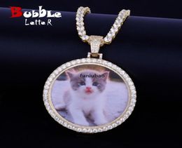 Pingente de colar de medalhões de Po Medalions personalizados com cadeia de tênis de 4 mm de cor dourada cor cúbica de zircão cúbico 039s Hip Hop Jewelry CJ9816263