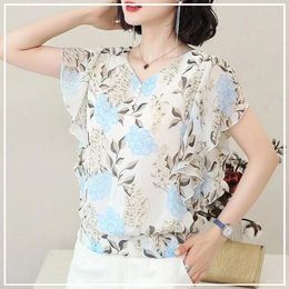 Women's Blouses 2024 Summer Commuting Simple And Fashionable Floral V-neck Loose Oversize Age Reducing Short Sleeved Shirt For Women