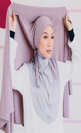 Scarves NonSlip Chiffon Hijab Scarf With Bandage Muslim Women Tie Back Shawl Turban Breathable Islam Long Hijabs Fashion Headwrap6858197