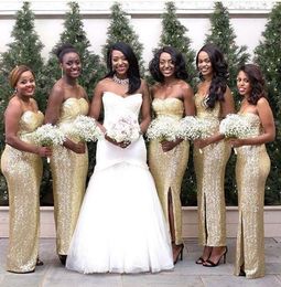 Custom Gold Sequin Bridesmaid Dresses Sexy Sweetheart Sparkly Slit Bridesmaid Dresses Africa Plus Size Bridesmaid Dresses Cheap Un4688551