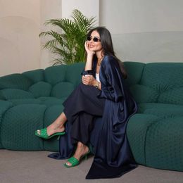 Ethnic Clothing Bat Slve Modest Kaftan Black Navy Advanced Fashion Muslim Dubai Arab Party Abaya Cardigan Robe Corban Eid Al Adha Stylish T240510