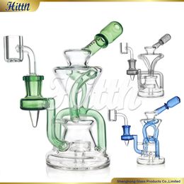 7 Inches Recycler Bong Dab Rig Heady Glass Smoking Water Pipe Recycler Oil Rigs with 14mm Quartz Banger Green Blue Black