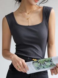 Women's Tanks Tops Square Necked Sleeveless Camisole Vest Summer Thin Loose And Versatile Bottom Shirt Feamle