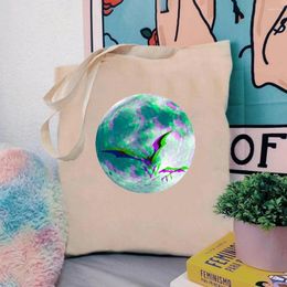 Storage Bags Luminous Moon Printed Canvas Bag Halloween Christmas Decoration Bat Witch Vampire Handbag Tote Shopping