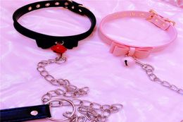 Sexy Rivet Alternative Metal PU Leather Collar Lead Chain Bell Choker Slave Costume BDSM Bondage Necklace Neckband Sex Toys T20053069919