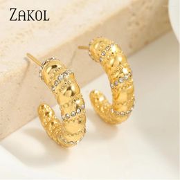 Hoop Earrings ZAKOL Stainless Steel 18K Gold Colour C Shape Twist Hip Hop Punk Non-Fading Jewellery