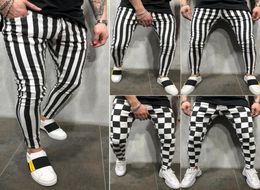 2019 Men039s Pencil Pants Summer Fashion Slim Comfortable Striped Plaid Black White Casual Pants Plus Size S2XL7351094