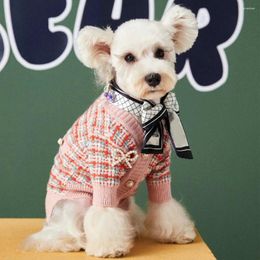 Dog Apparel Sweaters For Pet Autumn Winter Clothes Small Cute Plaid Cardigans Puppy Cat Clothing Pug Chihuahua
