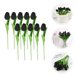 Decorative Flowers 10 Pcs Black Tulip Tulips Emulation Adorn Bedroom Decor Artificial Flower Faux Bouquet Pu Fake Bride Household Supply