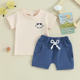 Clothing Sets VISgogo Toddler Boys Summer Outfits Letter Print Short Sleeve T-Shirts Tops Elastic Waist Shorts 2Pcs Casual Clothes Set