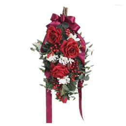 Decorative Flowers Artificial Rose Garland Silk Wedding Decoration Home Ornaments Door Lintel Mirror Wreath