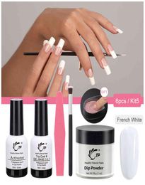 TP 6 pcsset 28g Nail Dipping Powder with 12ml Top Base Gel Activator Stater Kit 1oz Acrylic System Dip Dust Tray Brush File5471488