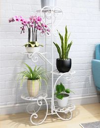 5-pot circular flower rack metal flower rack for indoor and outdoor garden white/black plant flower rack decoration 240509