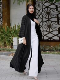 Ethnic Clothing Muslim Open Kimono Abaya Striped Retro Ethnic Cardigan Robe Dubai Middle Eastern Saudi Arabia Eid Clothes Black T240515