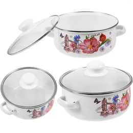 Double Boilers 3 Pcs Portable Cooking Stove Stew Pot Three Piece Suit Enamel Delicate Soup Stockpot