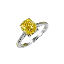 Cluster Rings S925 Silver Ring 1.25 Pillow Shaped Yellow Zircon Set With Square Fashion Versatile Boutique Jewelry For Women