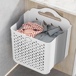 Laundry Bags Household Dirty Clothes Storage Basket Wall Hanging Foldable Bathroom Blue