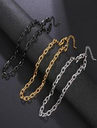 Chokers Punk Black Gold Colour Stainless Steel Choker Necklace For Men Women Curb Cuban Chunky Link Chain Figaro Jewelry5752873