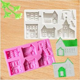 Baking Moulds Christmas Fondant Moulds Tree Silicone Mould House Cake Castles Chocolate Party Y5GB
