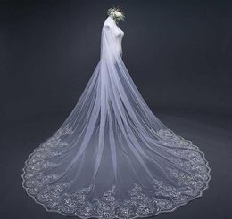 4M OneLayer Women Trailing Cathedral Long Wedding Veil Embroidered Floral Lace Applique Scalloped Trim Bridal Veil With Comb X0725545951