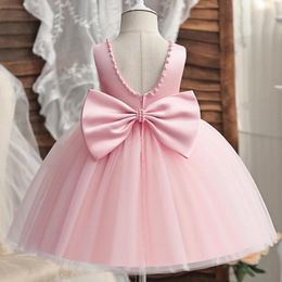 Girl Dresses 1-5 Yrs Baby Girls Baptism Party Dress For Backless Bow Birthday Wedding Flower Gowns Beading Toddler Kids Princess