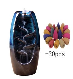 Backflow Incense Burner Waterfall Ceramic Smoke Mountain River Handicraft Incense Censer Holder Home Decor Houder with 20 Cones3941312